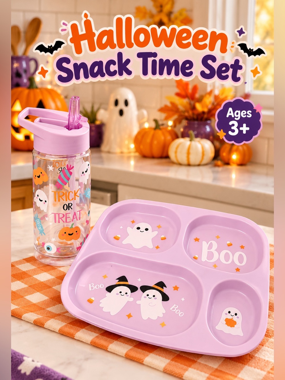 Halloween Snack Time Set for Kids in Purple or Orange